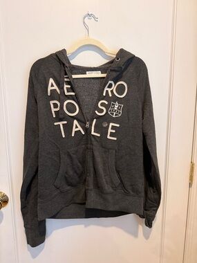 Aeropostale Dark Gray Half-Zip Hoodie with White Lettering